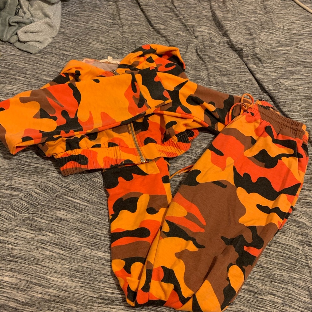 Orange Camo Pants Set